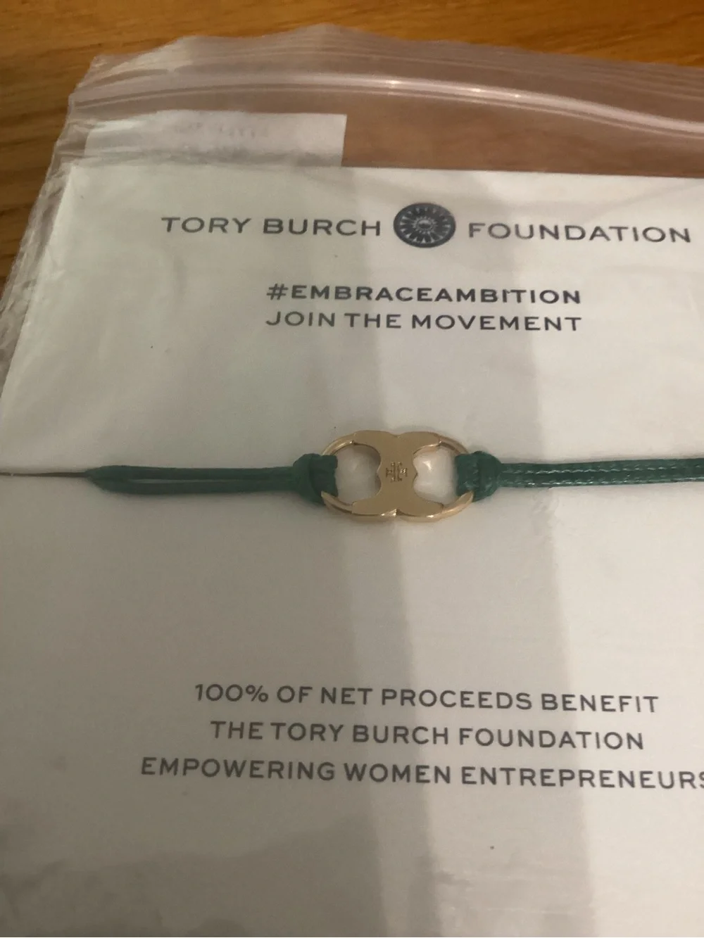 Tory Burch Green Leather Logo Bracelet “Embraceambition”
